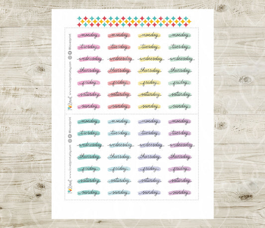 Printable Week Days Stickers – Stroke Pastel Color Planner Labels, PDF & Cut Files