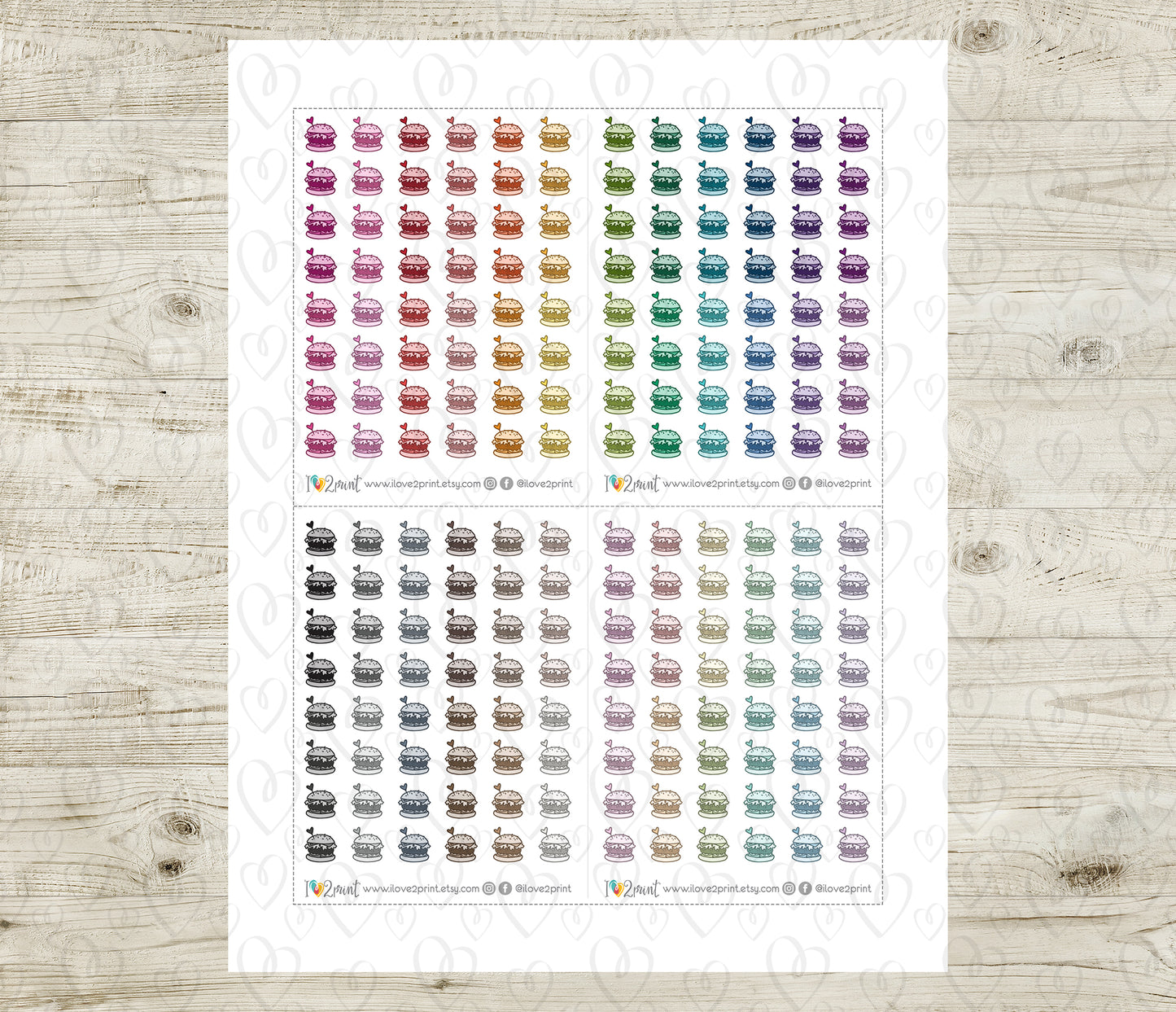 Burger Icon Stickers - Functional Printable Stickers - PDF & Cut Files