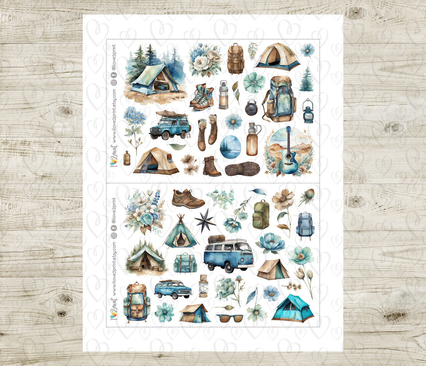 Camping Decorative Stickers - Printable PDF & Cut Files