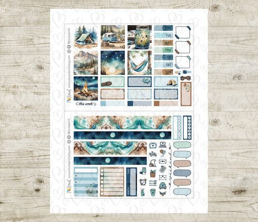 Camping Stickers - Hobonichi Cousin - Printable PDF & Cut Files