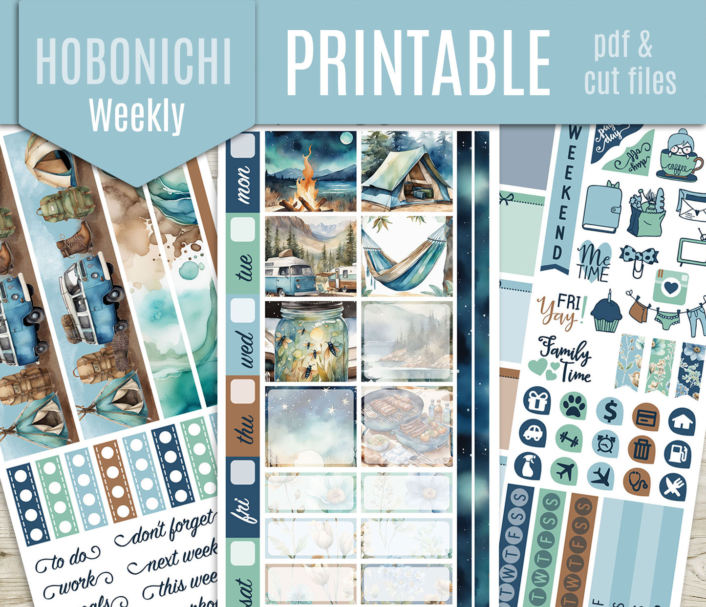 Camping Stickers – Hobonichi Weeks Printable PDF & Cut Files