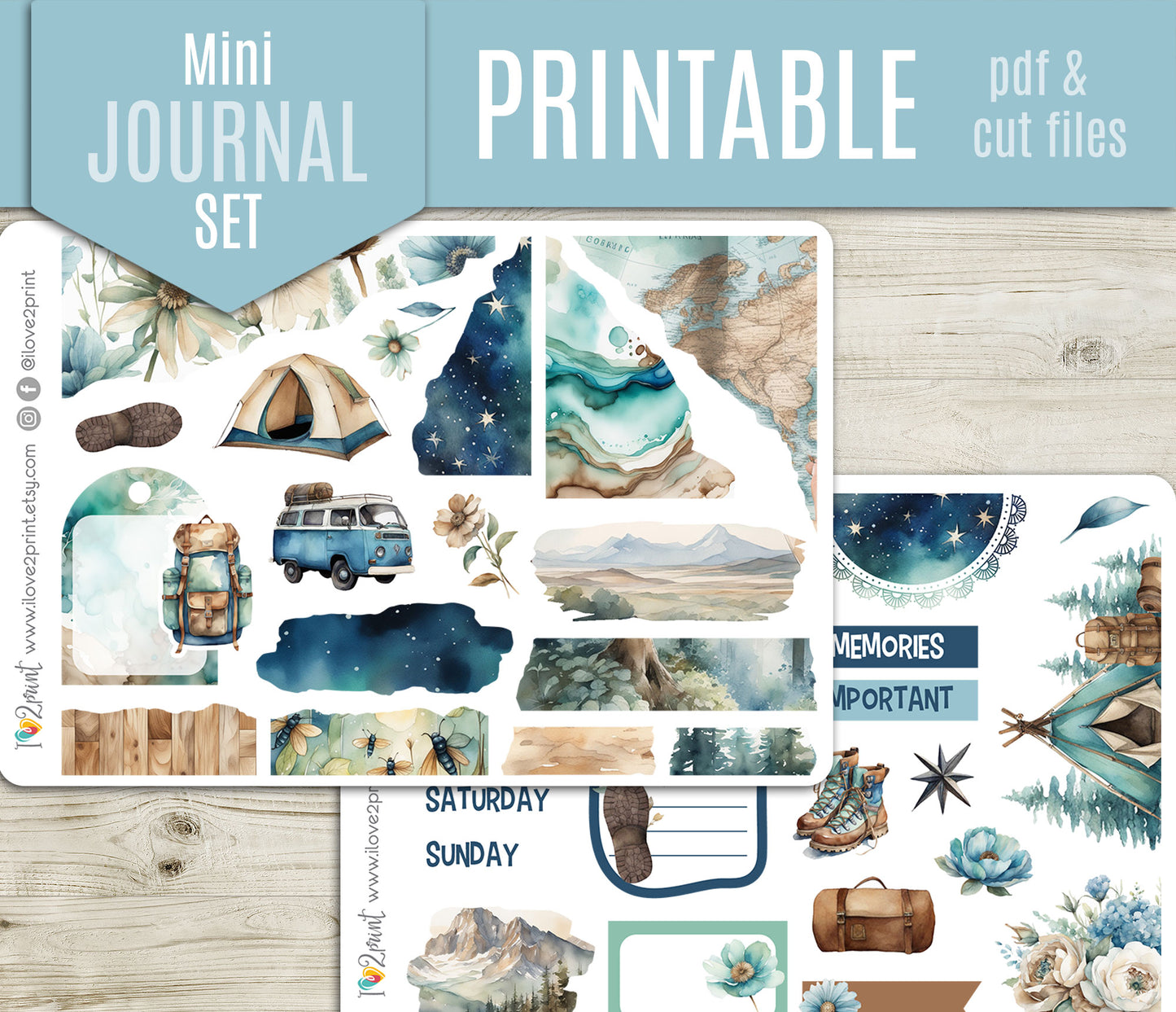 Camping Journal Stickers - Printable Printable PDF & Cut Files