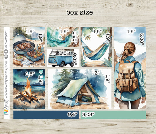 Camping Moodboard Stickers - 1,5"boxes Printable PDF & Cut Files