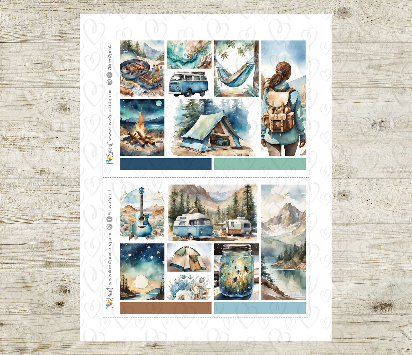 Camping Moodboard Stickers - 1,5"boxes Printable PDF & Cut Files