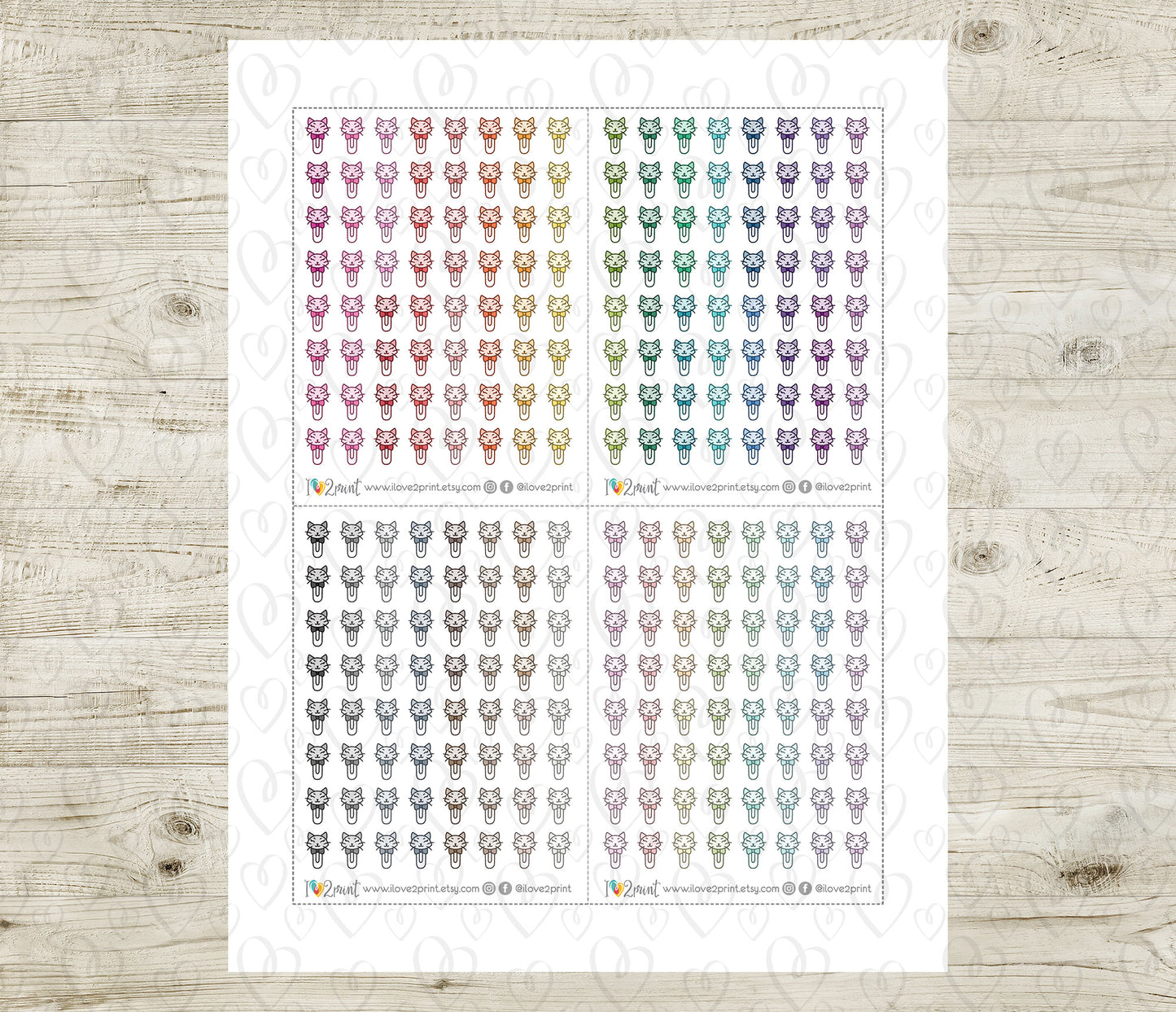 Cat Clip Icon Stickers - Functional Printable Stickers - PDF & Cut Files