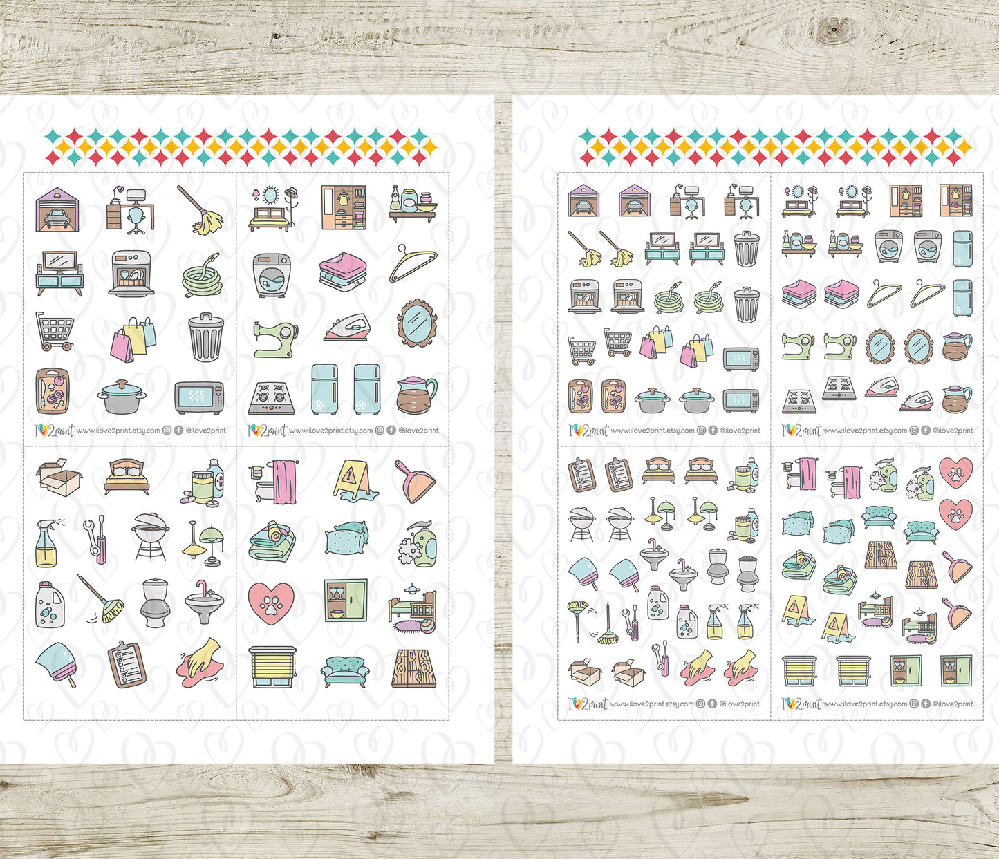 100 Home Chore Pastel Stickers – Printable Planner Icons – PDF + Cut Files – Instant Download
