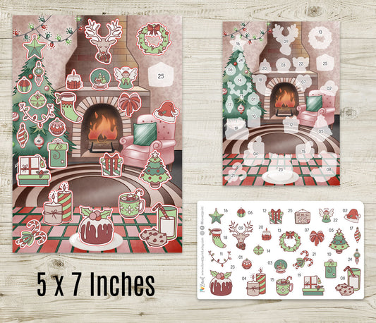 Christmas Advent Calendar Printable | Holiday Countdown Stickers | Festive PDF & Cut Files
