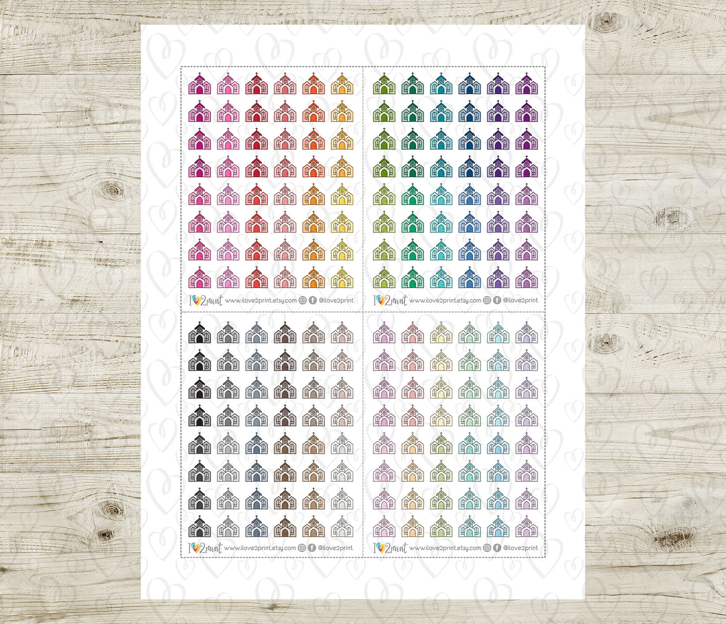 Church Icon Stickers - Functional Printable Stickers - PDF & Cut Files