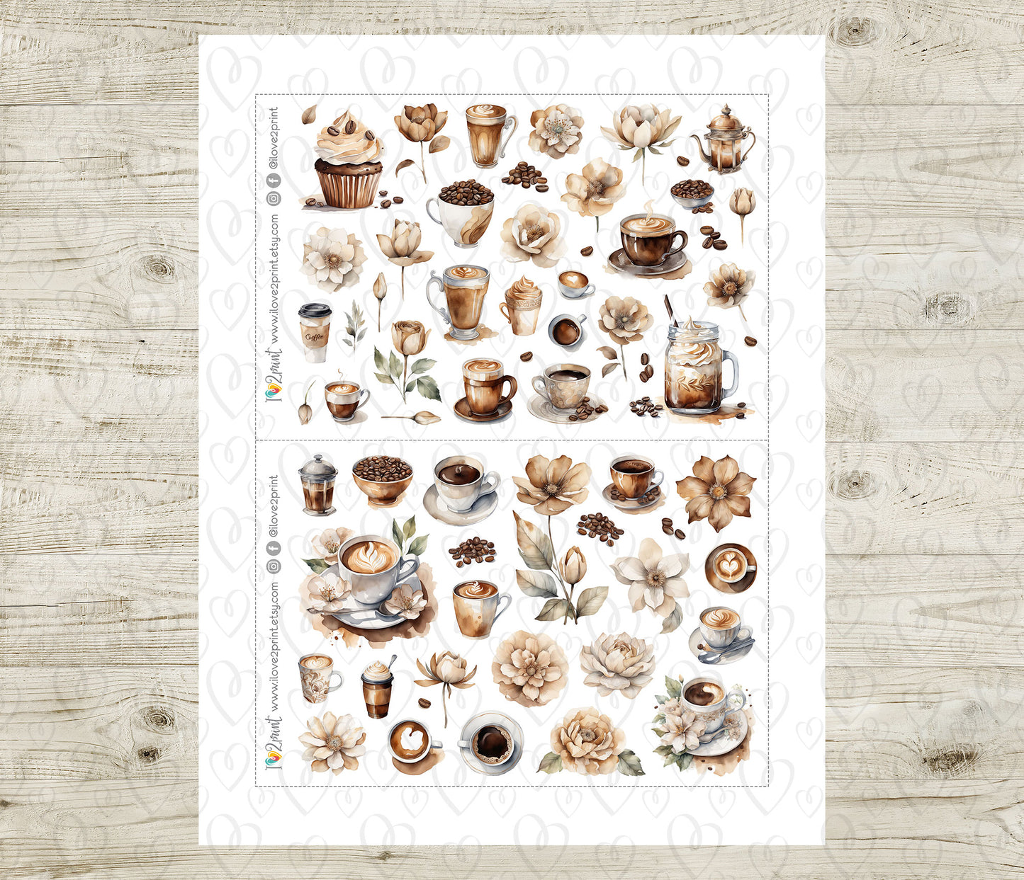 Coffee Time Decorative Stickers - Printable PDF & Cut Files