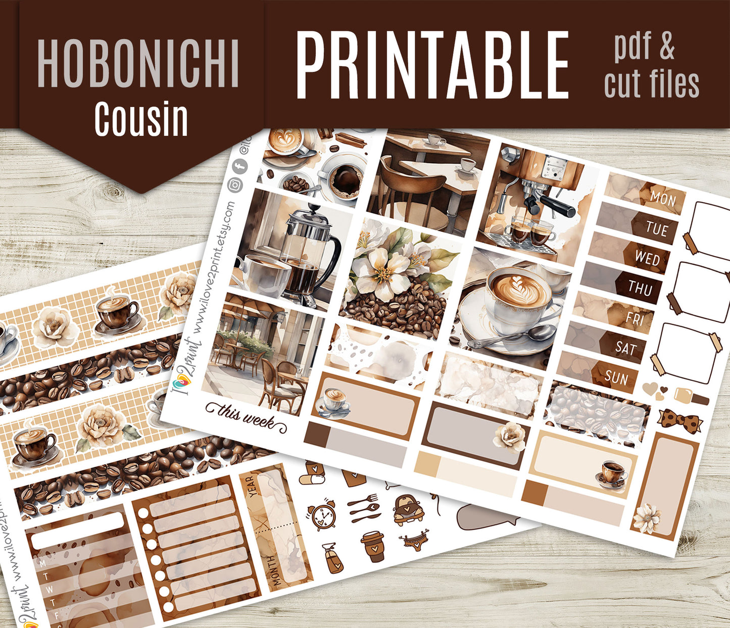 Coffee Time Stickers - Hobonichi Cousin - Printable PDF & Cut Files