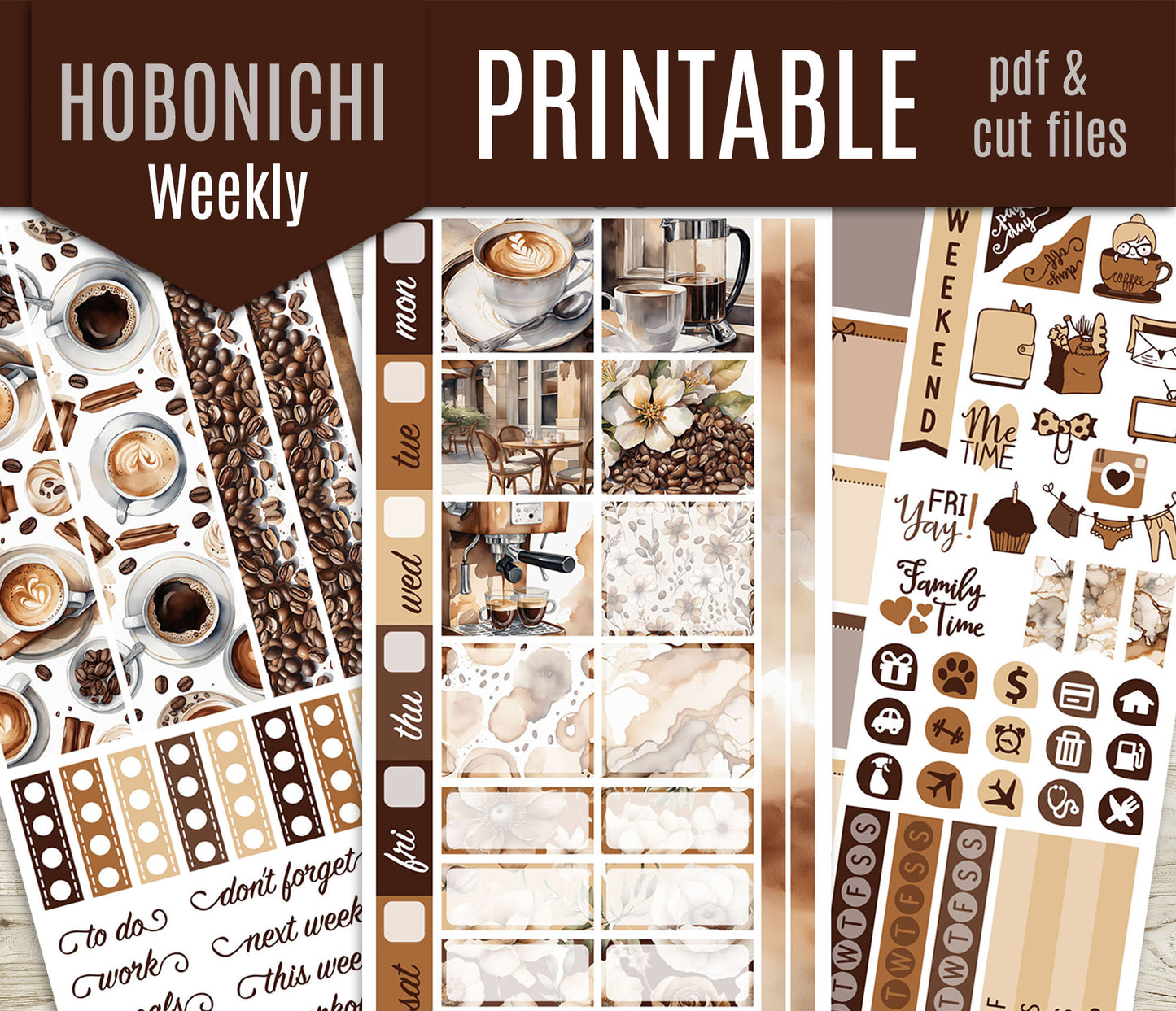 Coffee Time Stickers – Hobonichi Weeks Printable PDF & Cut Files