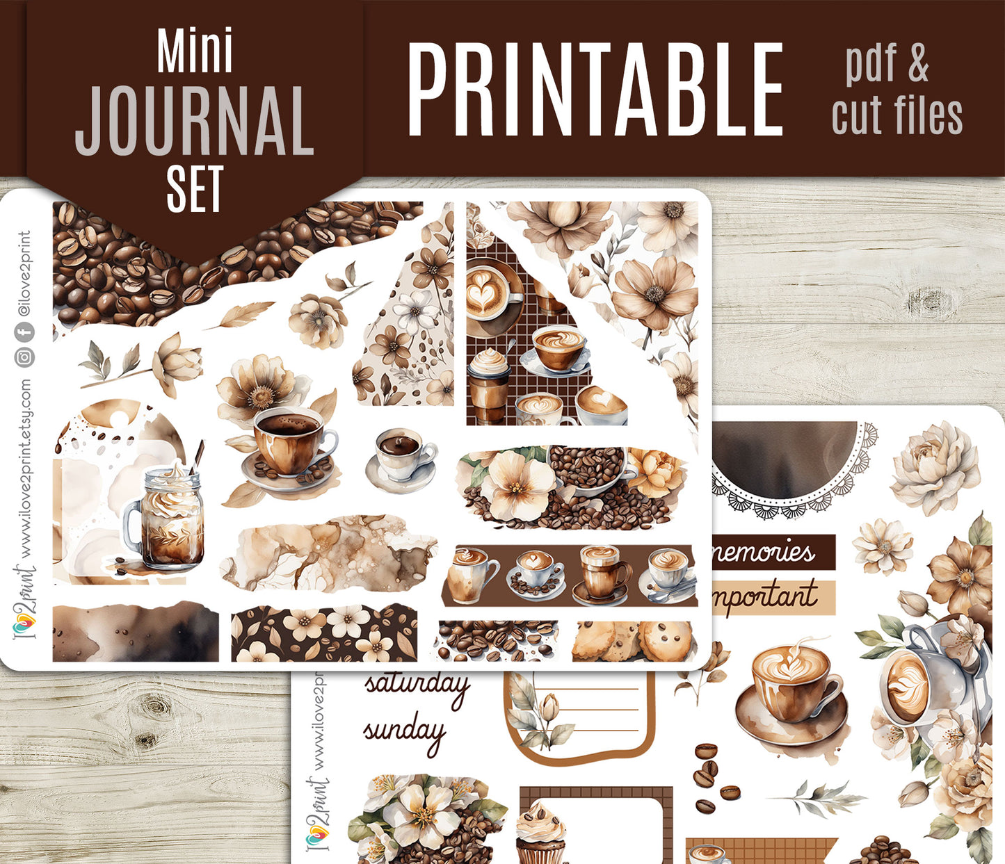 Coffee Time Journal Stickers - Printable Printable PDF & Cut Files