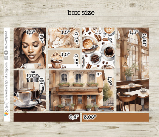 Coffe Time Moodboard Stickers - 1,5"boxes Printable PDF & Cut Files