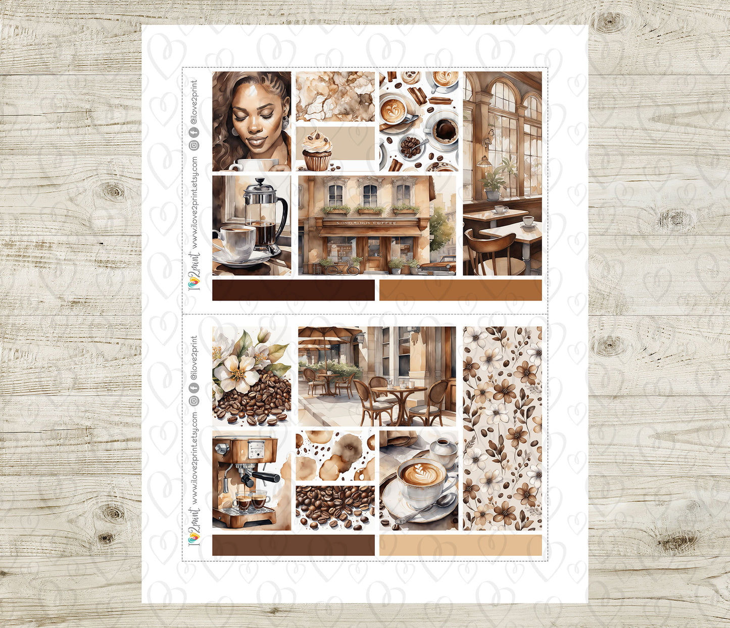 Coffe Time Moodboard Stickers - 1,5"boxes Printable PDF & Cut Files