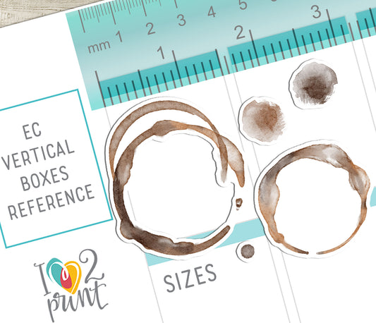 Coffee Stains Sticker Set – Watercolor Functional & Decorative Overlays – PDF + Cut Files