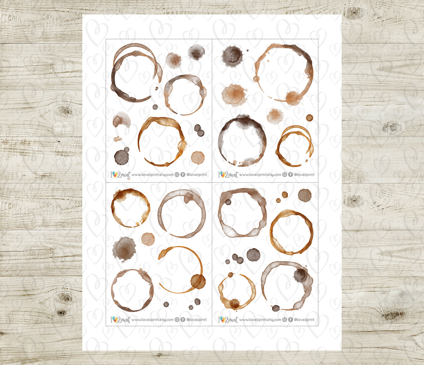 Coffee Stains Sticker Set – Watercolor Functional & Decorative Overlays – PDF + Cut Files