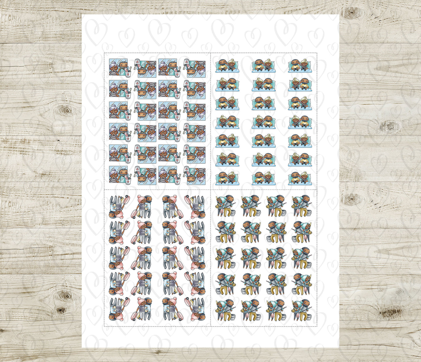 Couple Activities COLOR Printable Stickers Set 2 - Elena & Oliver (Dark Skin Duo)