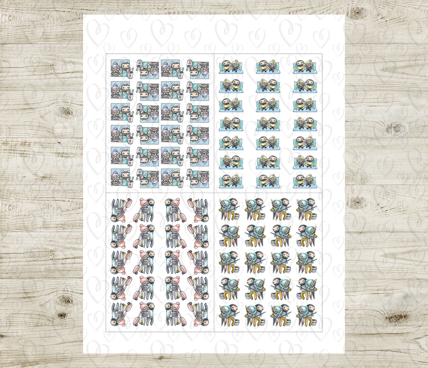 Couple Activities COLOR Printable Stickers Set 2 - Elena & Oliver (Light Skin Duo)