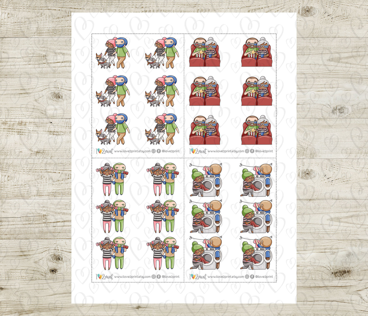 Couple Activities COLOR Printable Stickers Set 3 - Elena (Dark Skin) & Oliver (Light Skin)