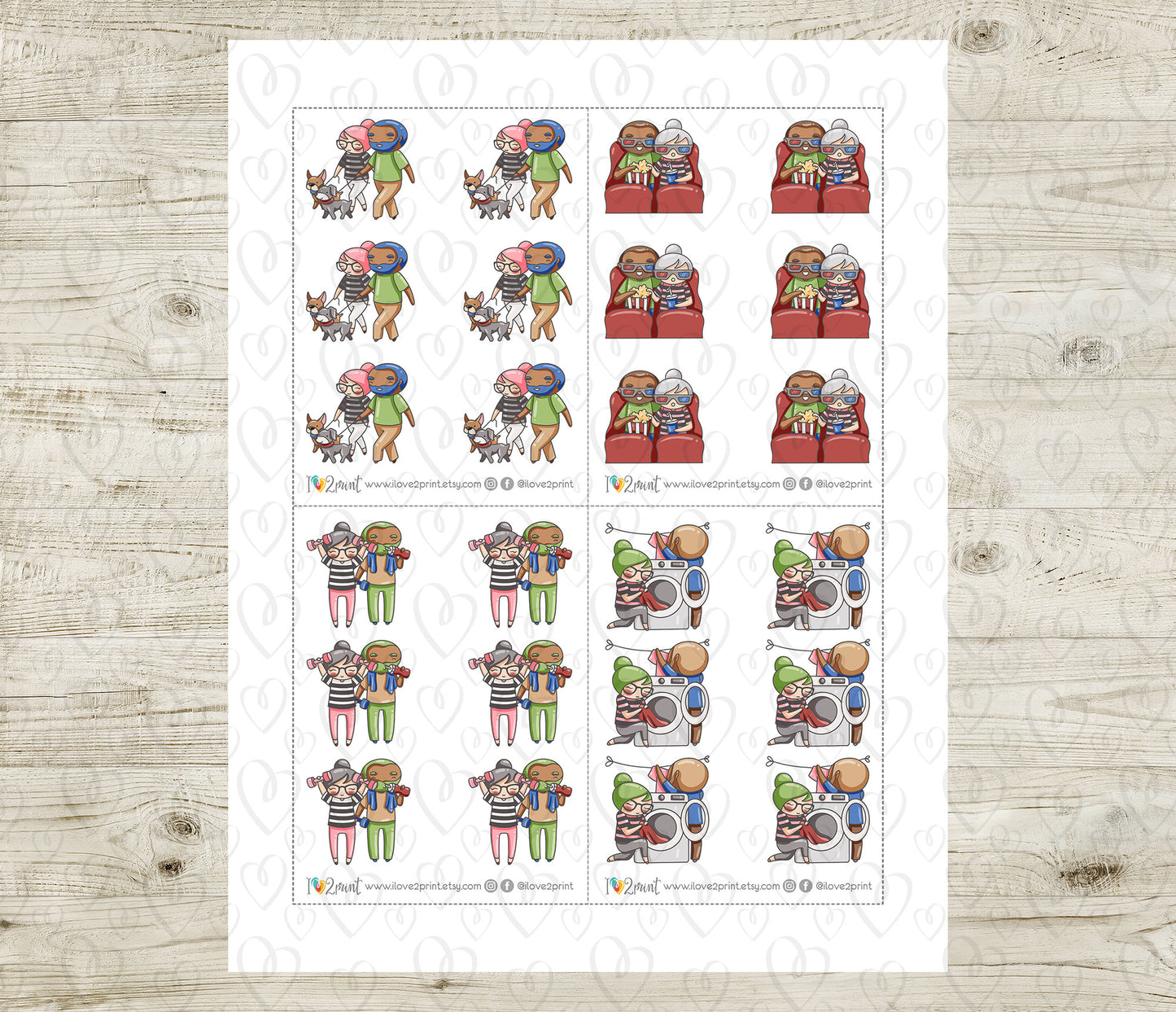 Couple Activities COLOR Printable Stickers Set 3 - Elena (Light Skin) & Oliver (Dark Skin)