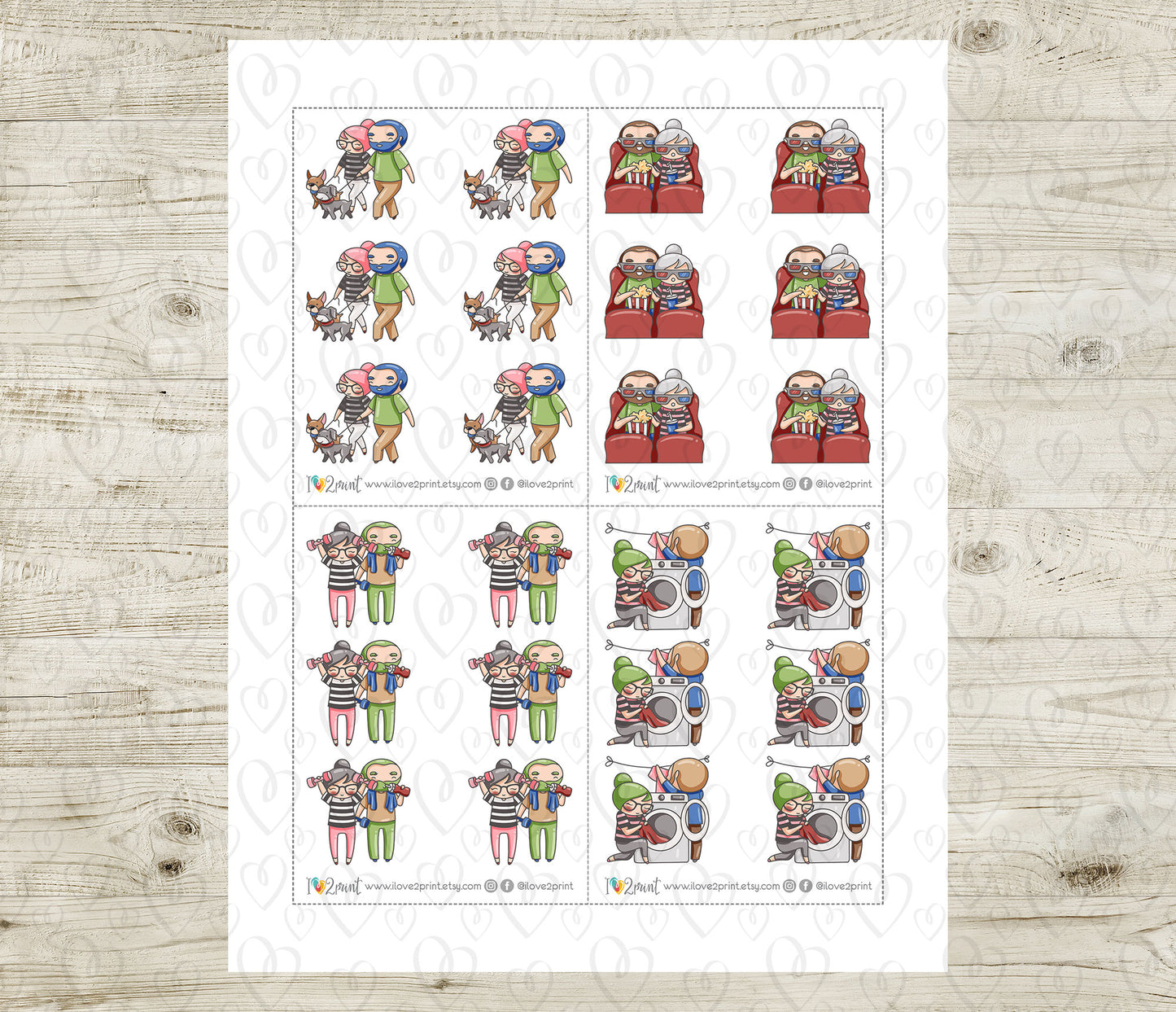 Couple Activities COLOR Printable Stickers Set 3 - Elena & Oliver (Light Skin Duo)