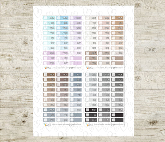 Hobonichi Cousin Ombré Date Cover Stickers - Printable Day Labels - PDF & Cut Files