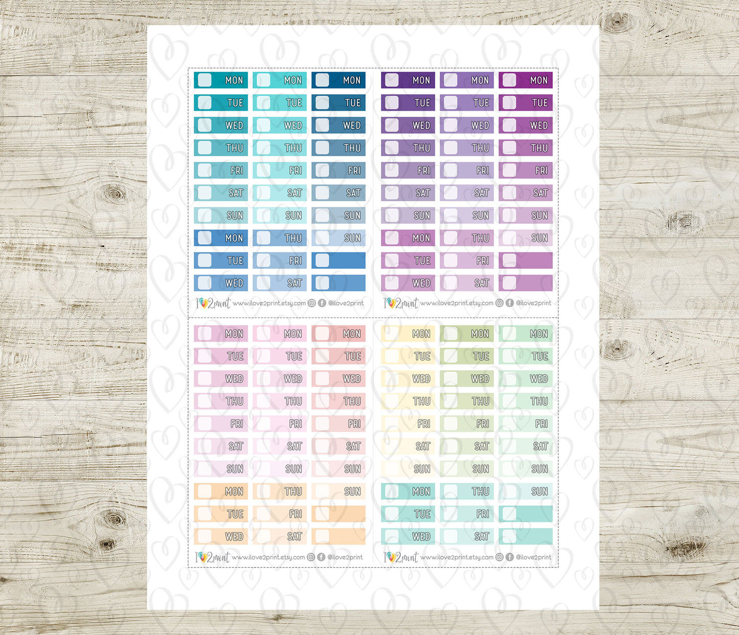 Hobonichi Cousin Ombré Date Cover Stickers - Printable Day Labels - PDF & Cut Files