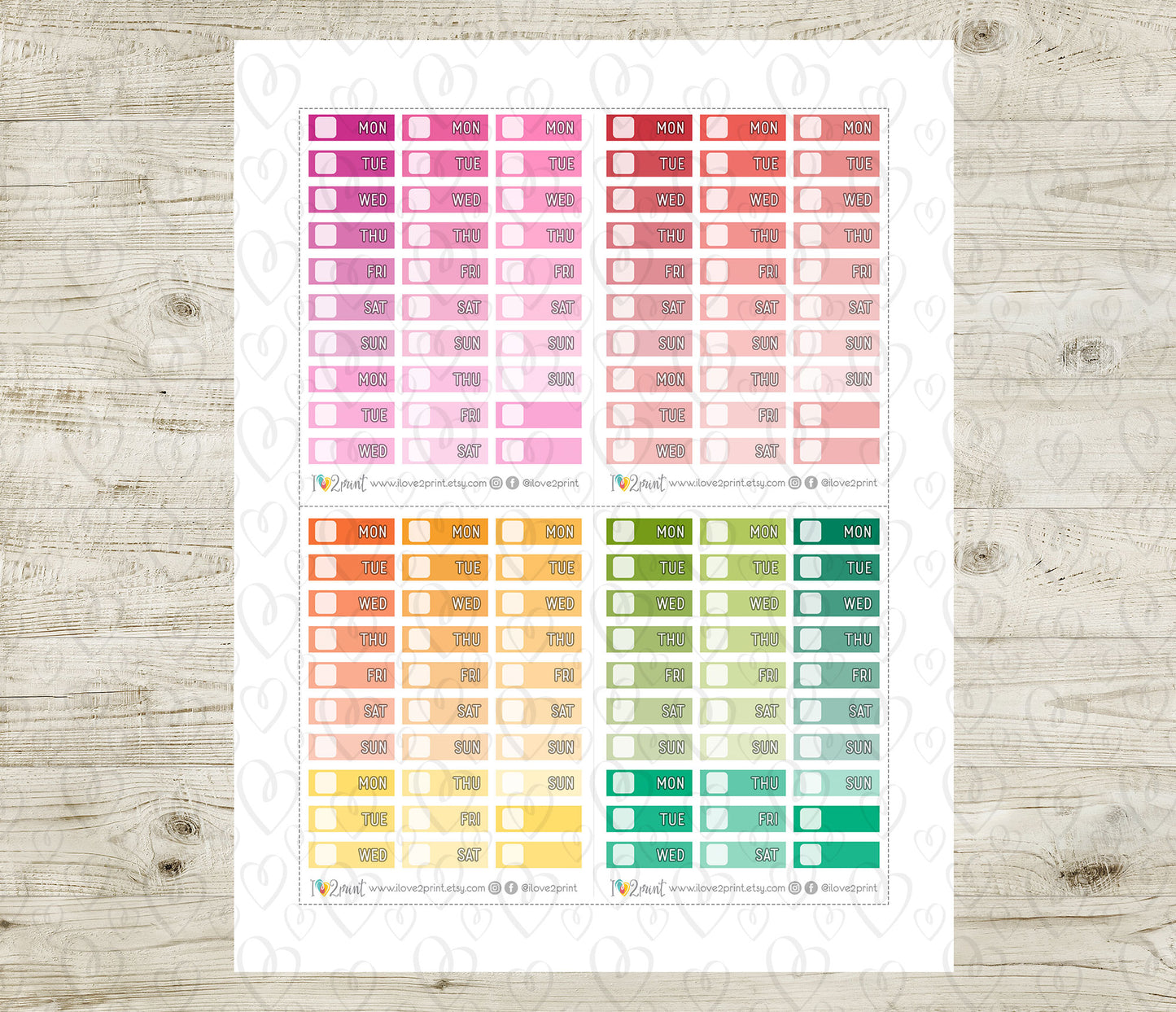 Hobonichi Cousin Ombré Date Cover Stickers - Printable Day Labels - PDF & Cut Files
