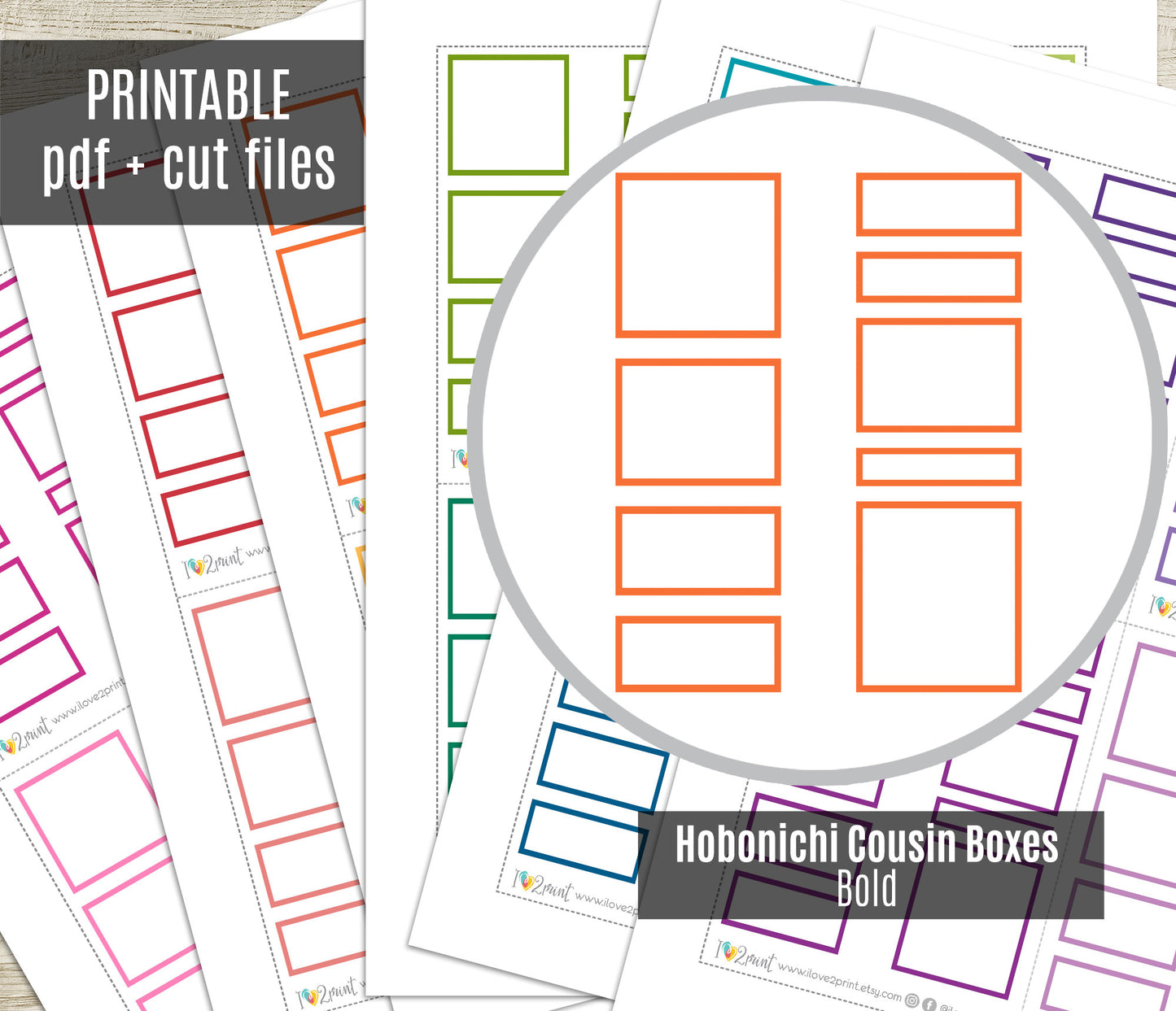 Hobonichi Cousin Mixed Blank Boxes Printable Stickers Set – BUNDLE Functional & Decorative Overlays – PDF + Cut Files