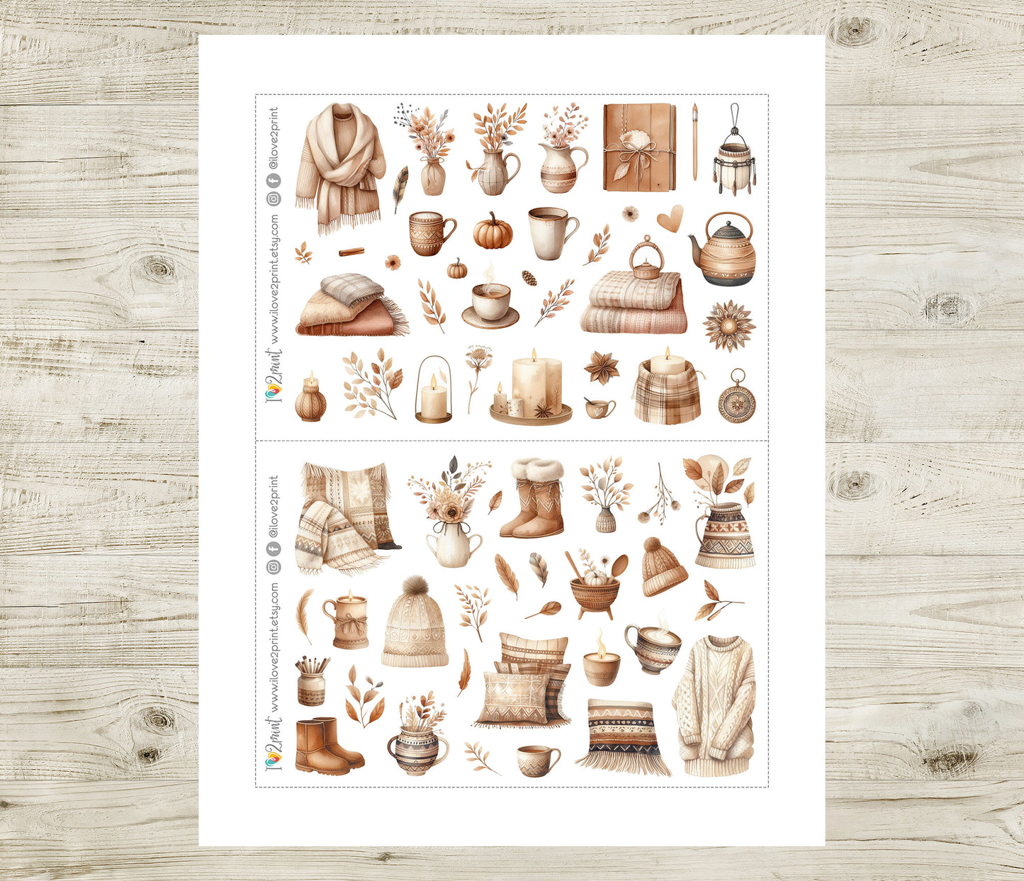 Cozy Fall Decorative Stickers - Printable PDF & Cut Files