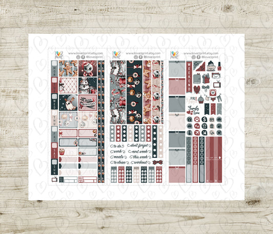 Creepmas Hobonichi Weeks Weekly Kit | Spooky Cute Planner Stickers | Hand-Drawn Printable & Cut Files