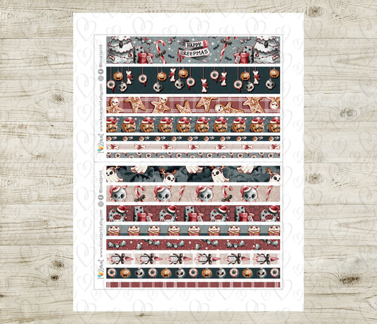 Creepmas Washi Strips Set | Spooky Cute Planner Washi Tape | Hand-Drawn Printable & Cut Files