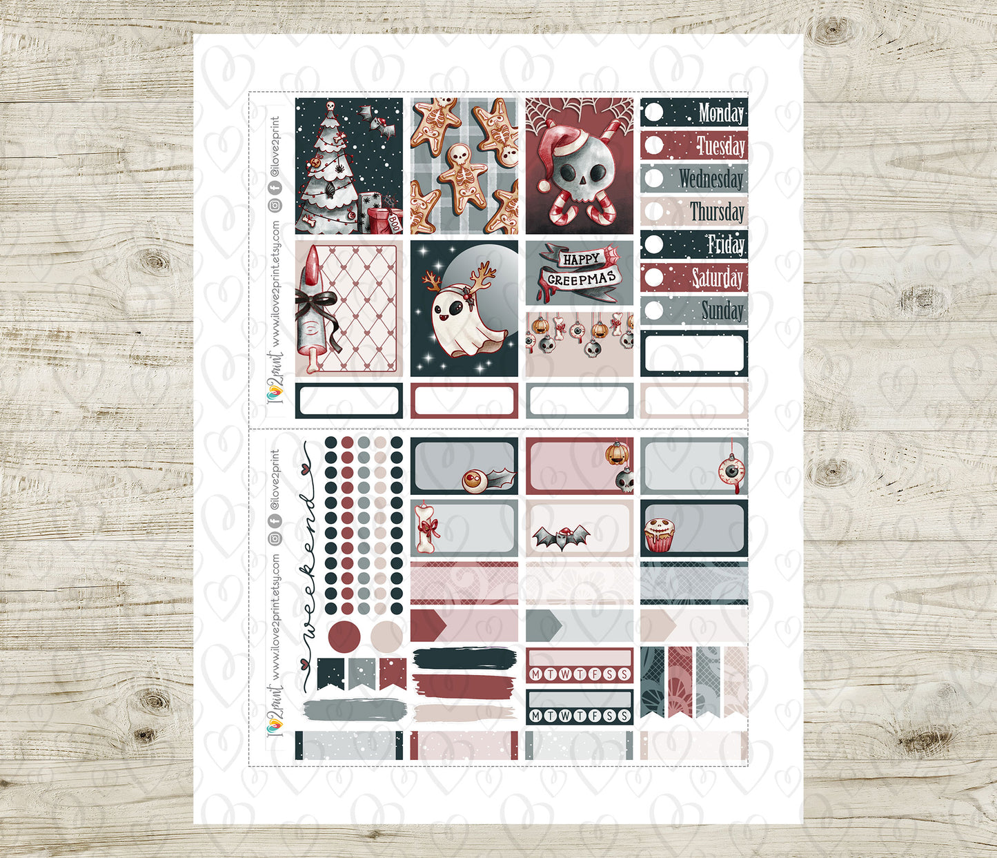 Creepmas Mini Vertical Weekly Kit | Spooky Cute Planner Stickers | Hand-Drawn Printable & Cut Files