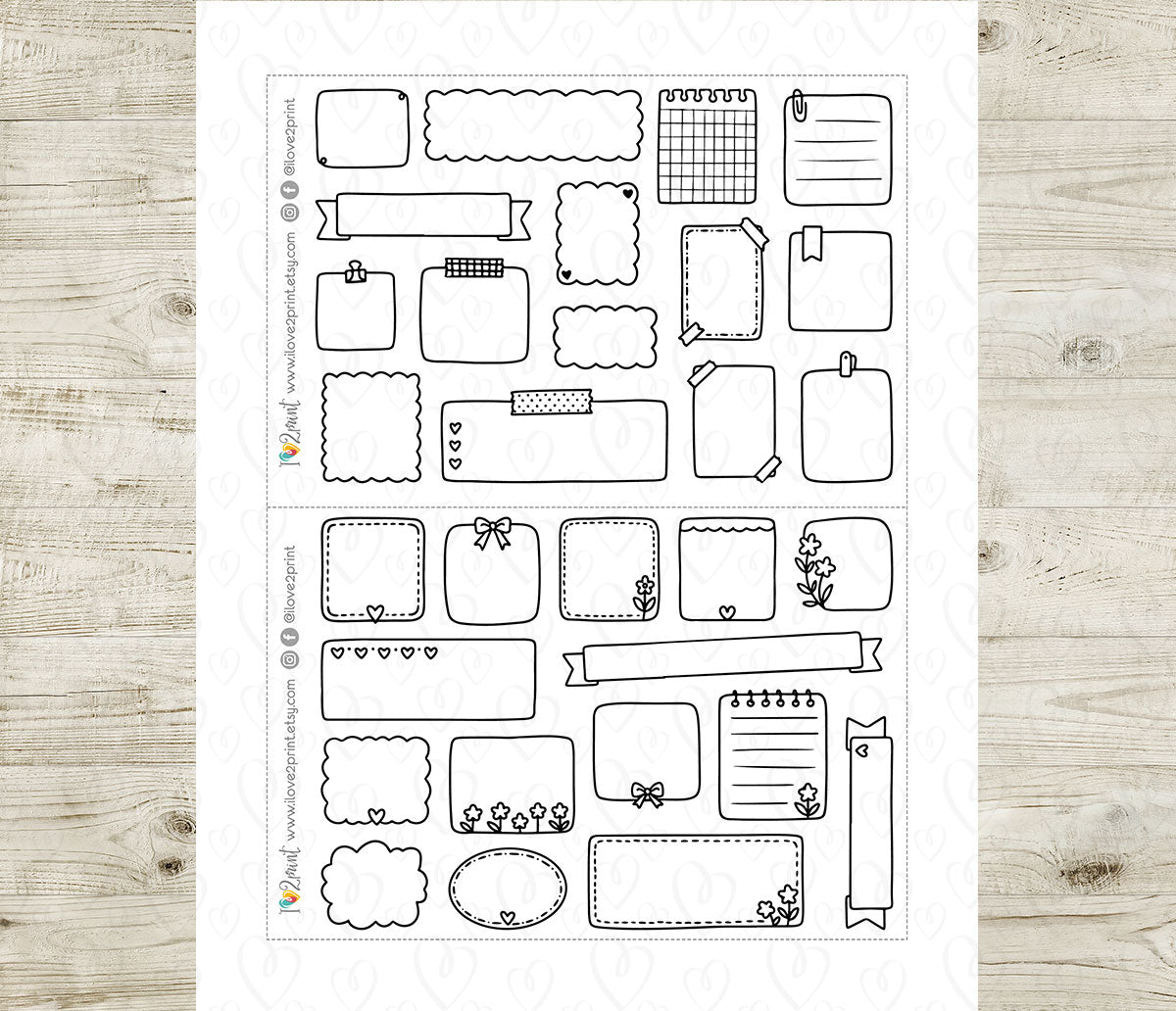 30 Cute Doodle Notes Printable Stickers | Flowers Hearts | Planner Stickers