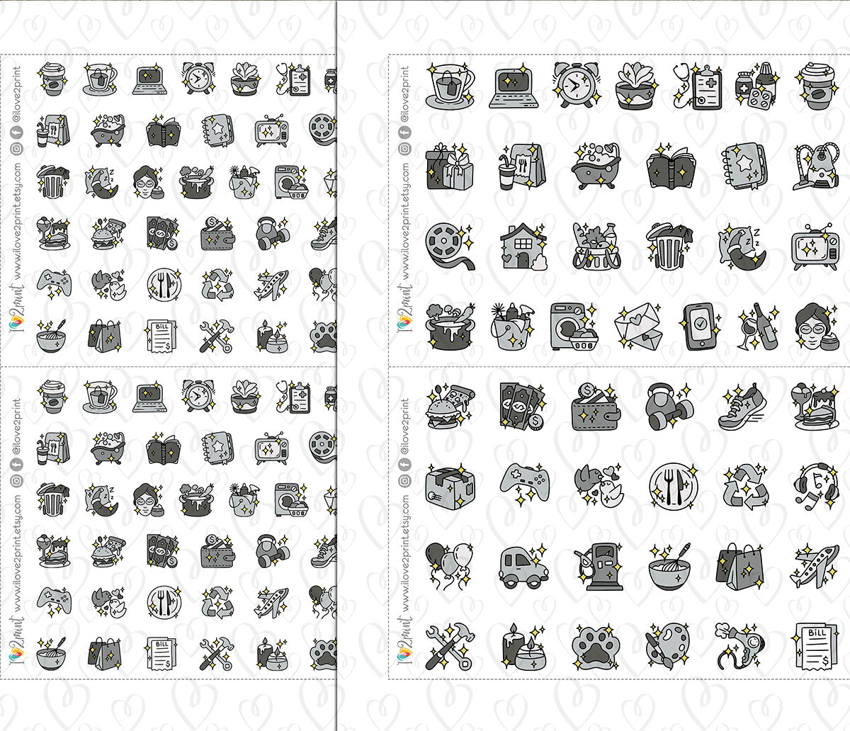 50 Shine Daily Life Printable Icons Stickers – COLOR Planner Icons - PDF & Cut Files