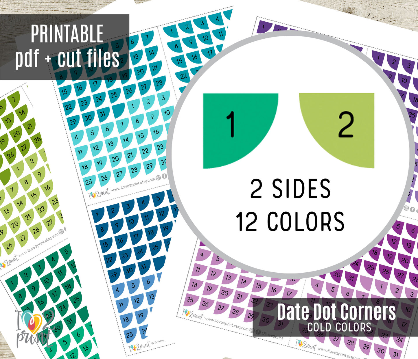Day Cover Corners Printable Stickers Set – BUNDLE Functional Planner Stickers – PDF + Cut Files