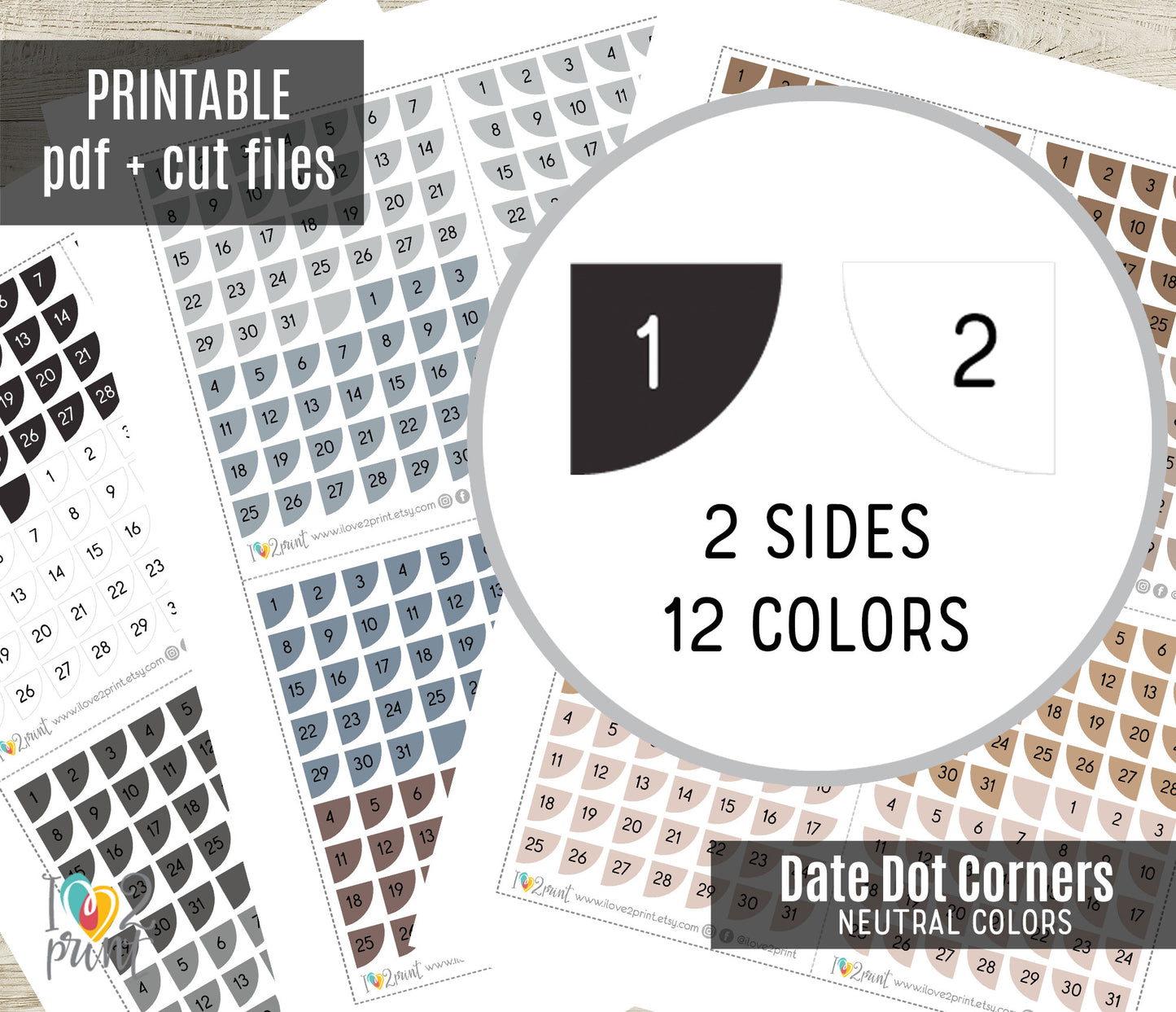 Day Cover Corners Printable Stickers Set – BUNDLE Functional Planner Stickers – PDF + Cut Files