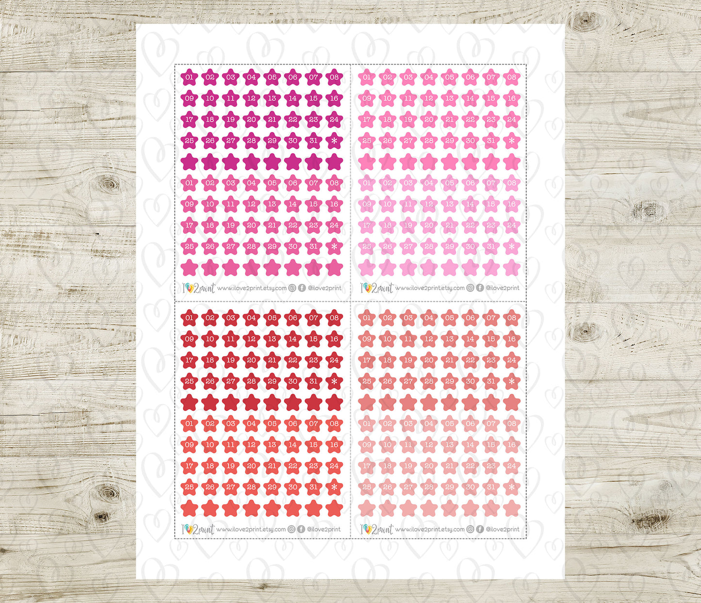 Day Stars Bold Colors – Printable Planner Stickers for Calendars & Journals – PDF + Cut Files – Instant Download