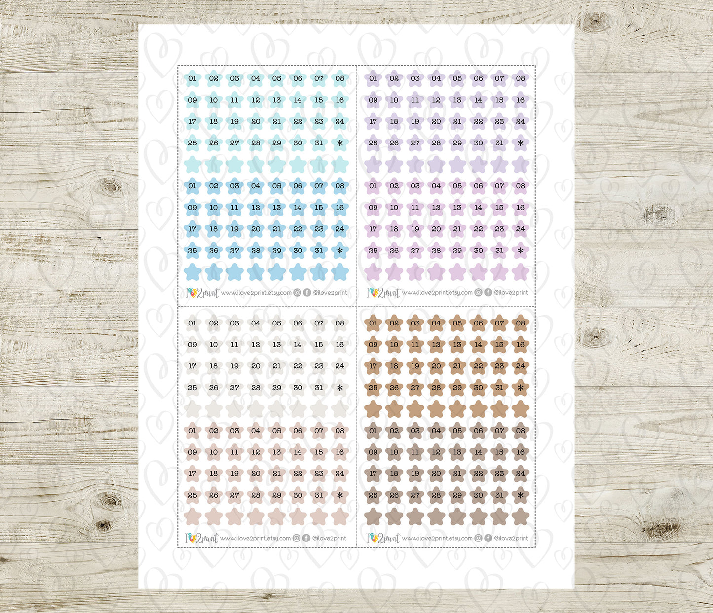 Day Stars Pastel Colors – Printable Planner Stickers for Calendars & Journals – PDF + Cut Files – Instant Download