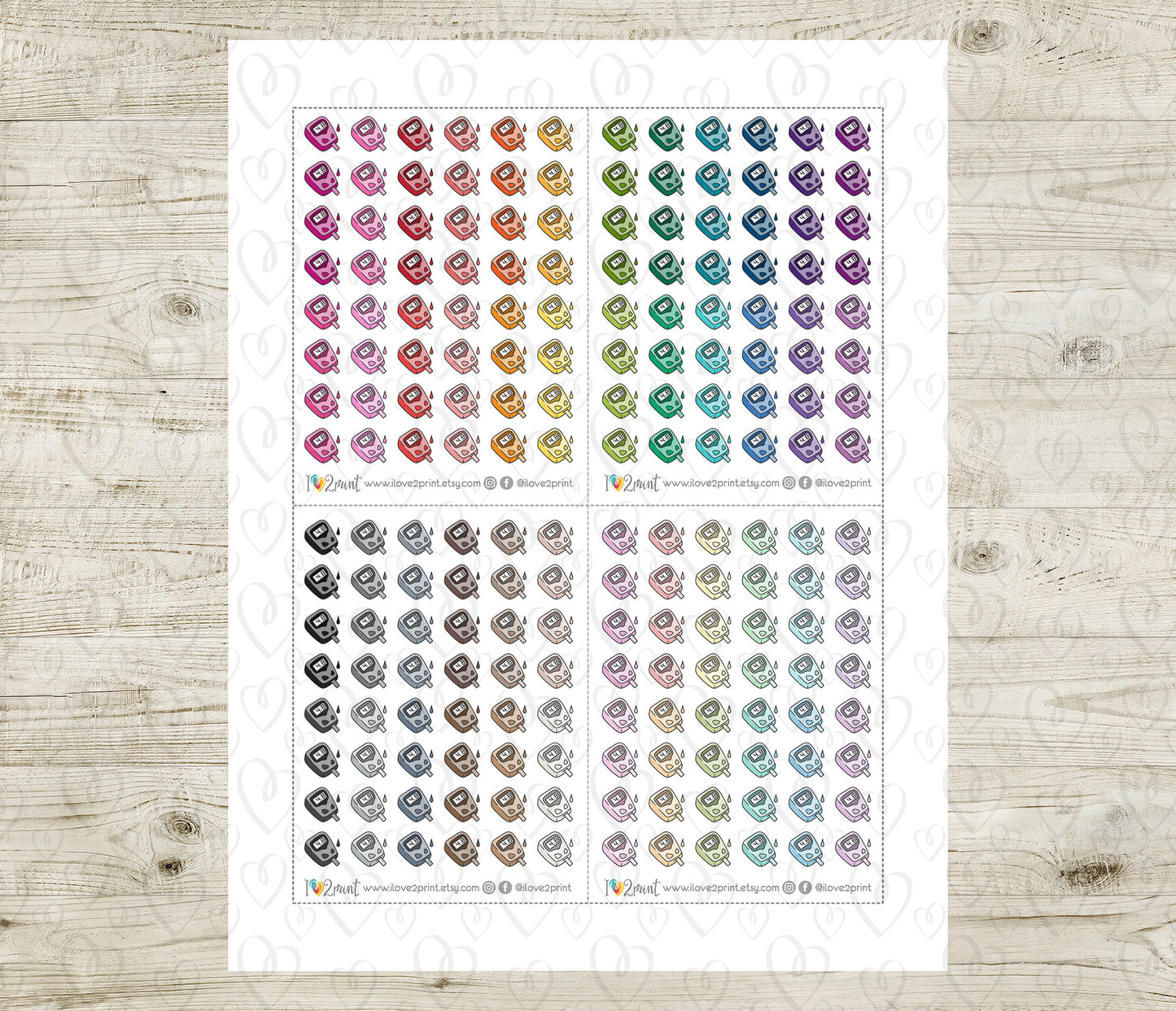 Diabetes Icon Stickers - Functional Printable Stickers - PDF & Cut Files