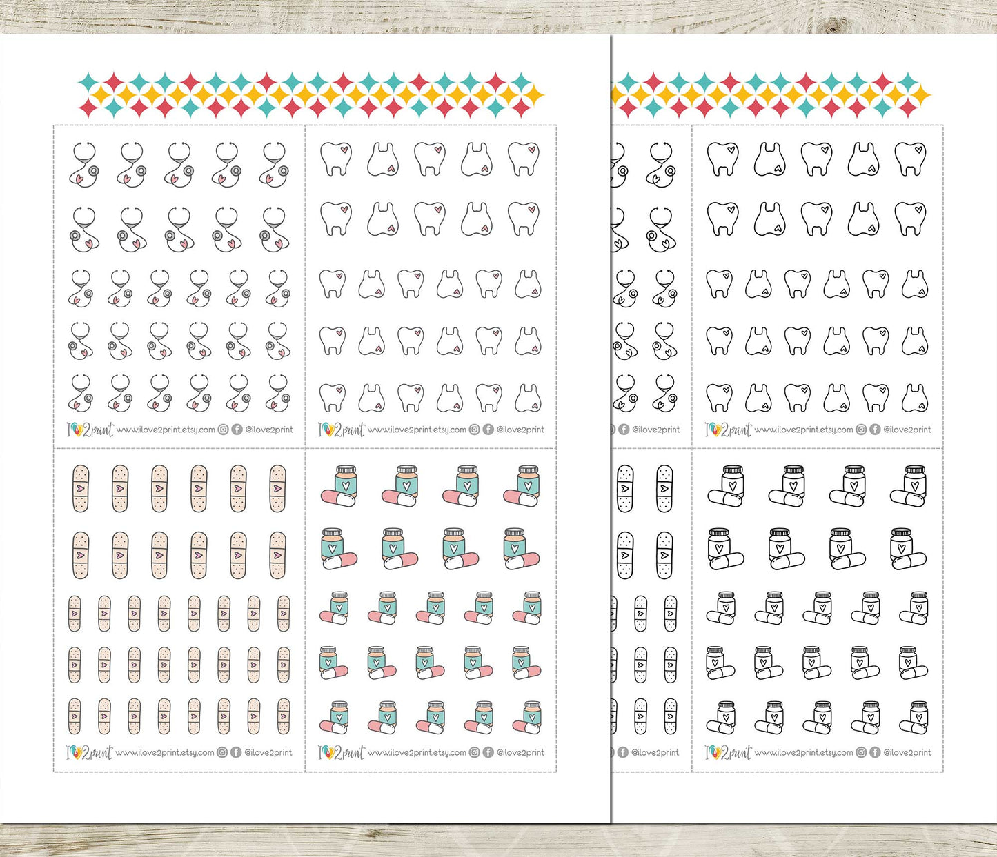 Medical Icons Stickers Set - Functional Printable Stickers - PDF & Cut Files