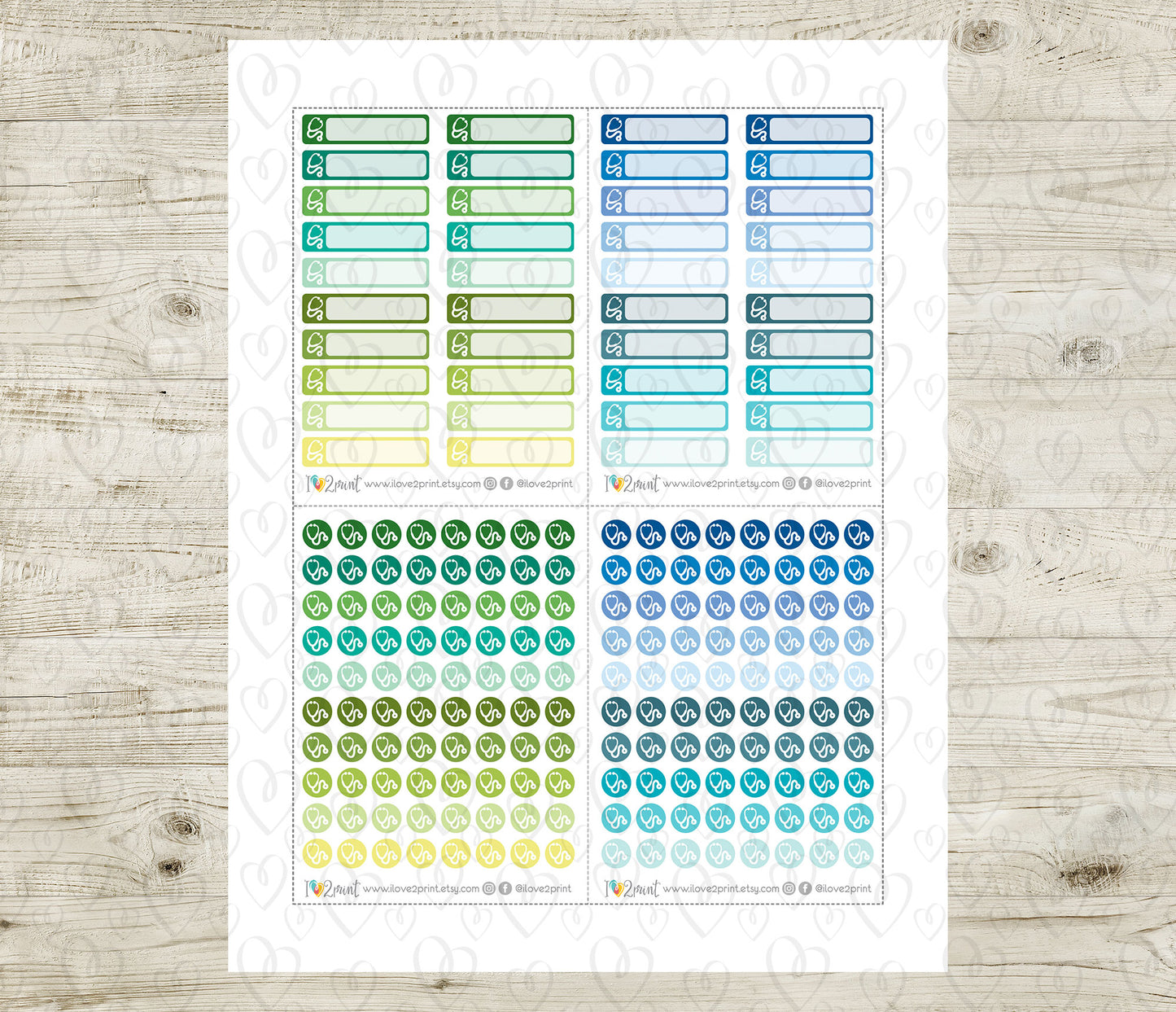 Doctor Stickers – Stethoscope Reminders – Printable Planner Stickers – PDF & Cut Files