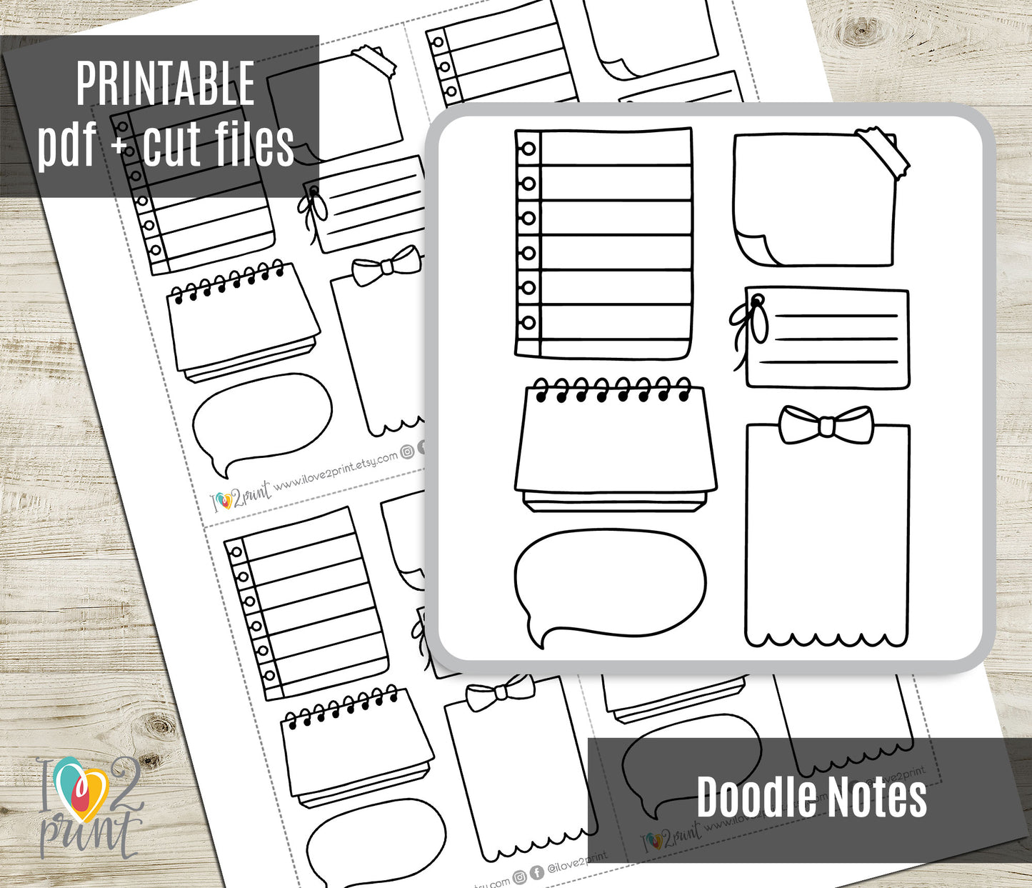 Doodle Notes Printable Planner Stickers – Fun & Functional Set – Instant Download
