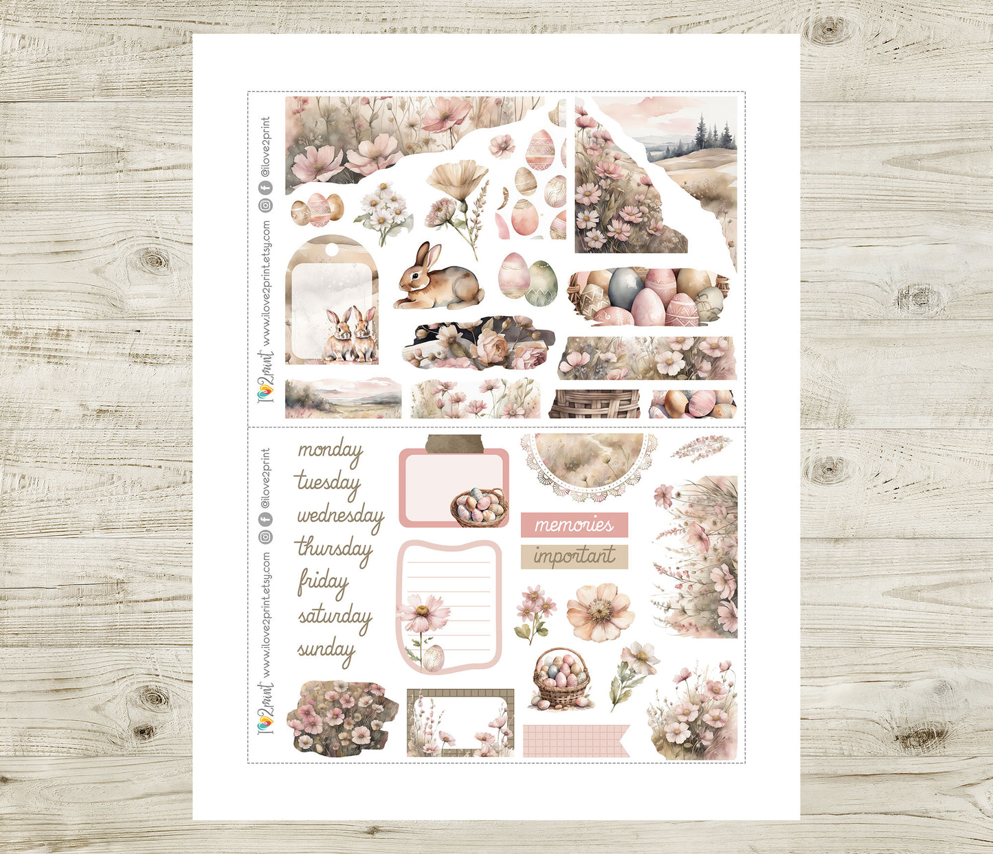 Easter Journal Set – Printable Religious & Floral Stickers - Instant Download