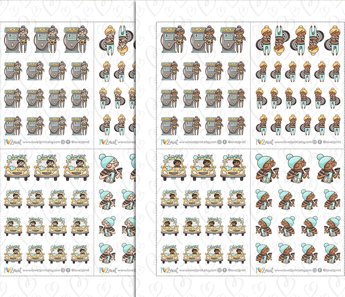Elena Car Care – COLOR (2 Skin Tones) Printable Planner Stickers – PDF + Cut Files