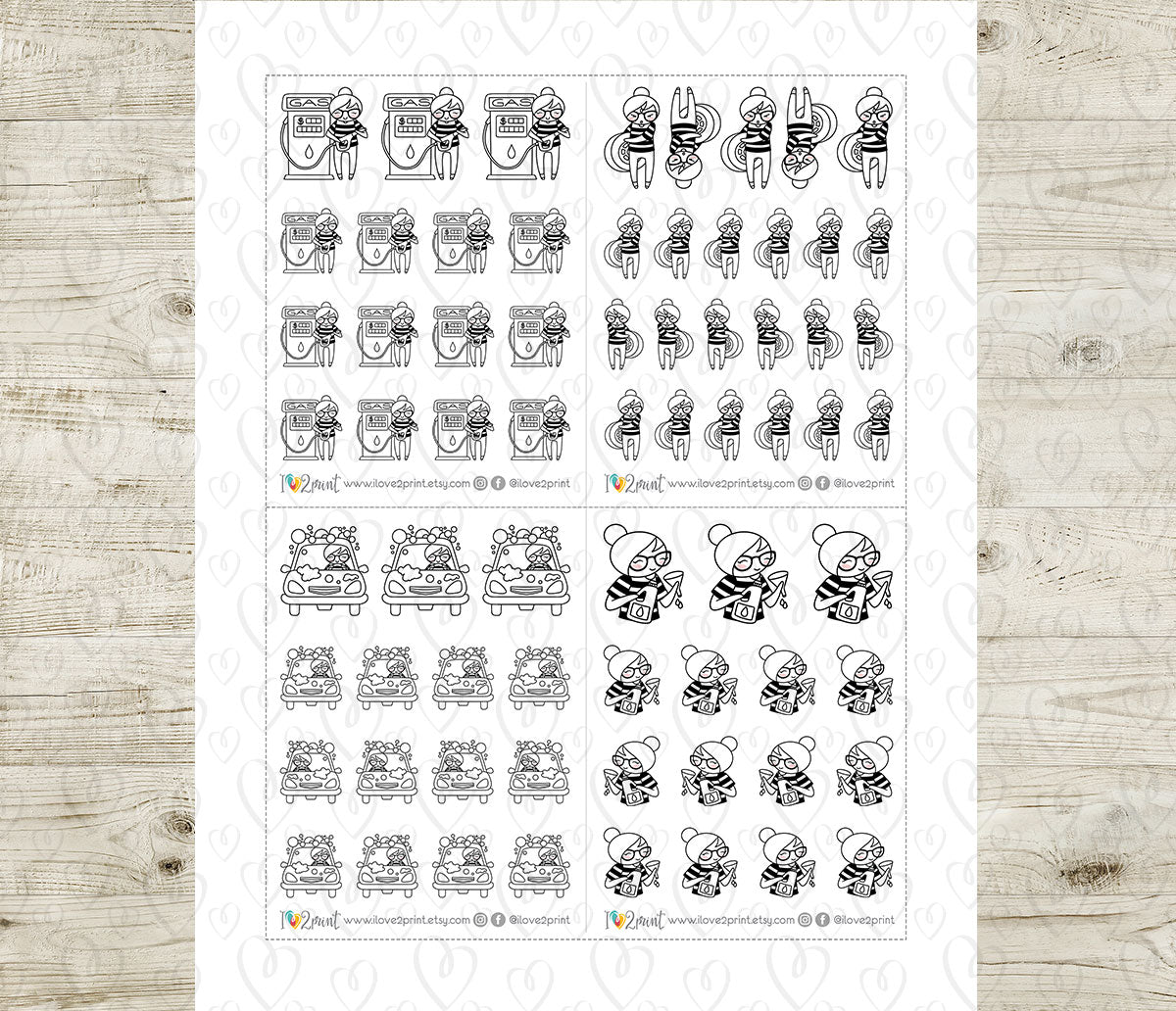 Elena Car Care – DOODLE Printable Planner Stickers – PDF + Cut Files