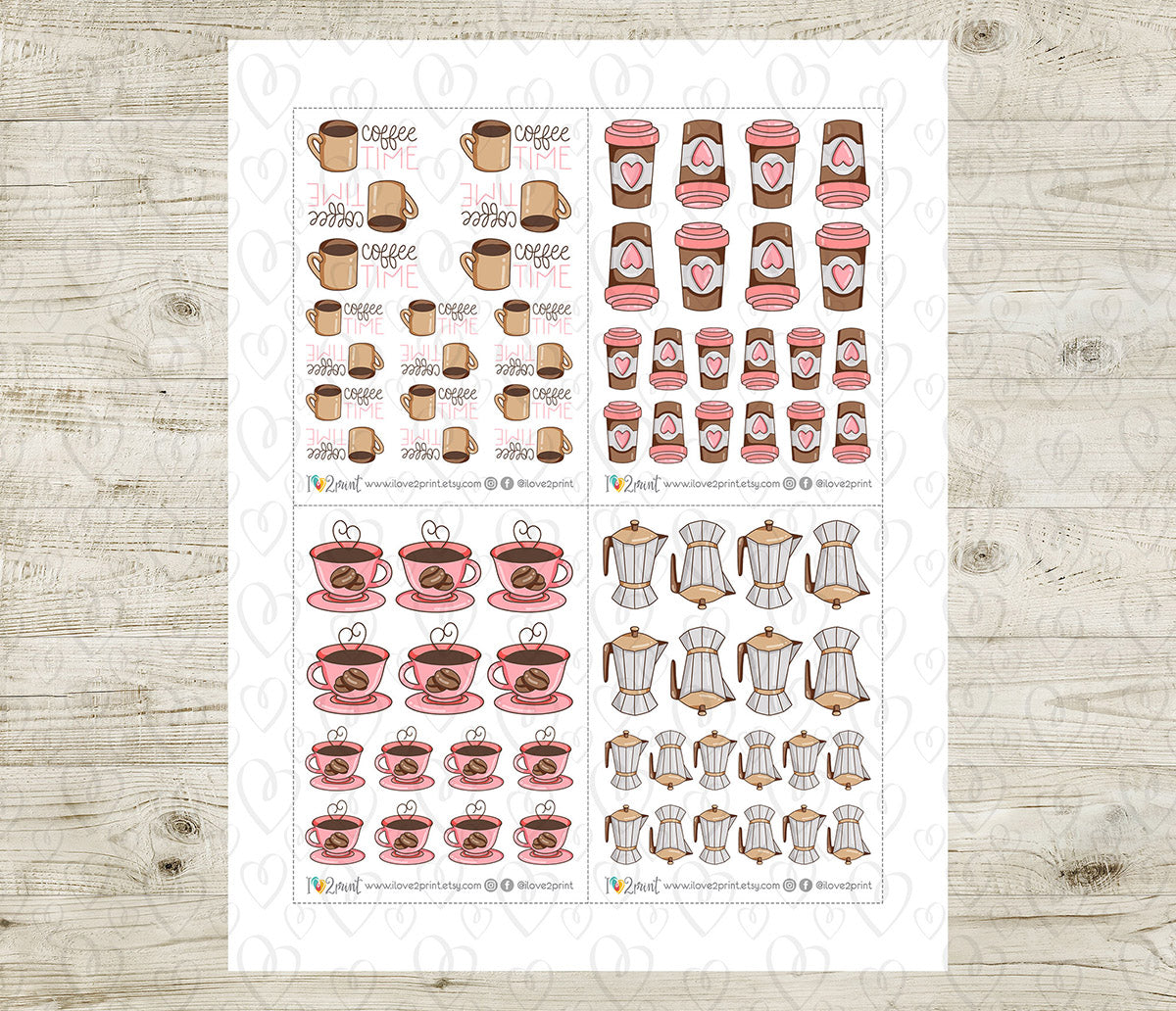 Elena Coffee Time - COLOR Printable Planner Sticker - PDF & Cut Files