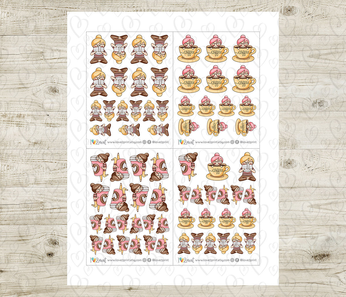 Elena Coffee Time - COLOR Printable Planner Sticker - PDF & Cut Files