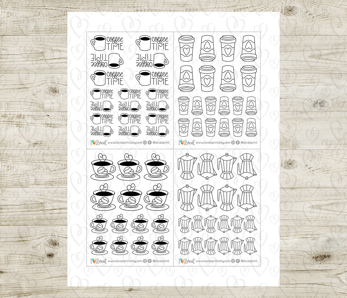 Elena Coffee Time - DOODLE Printable Planner Sticker - PDF & Cut Files