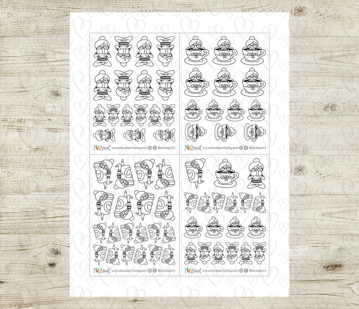 Elena Coffee Time - DOODLE Printable Planner Sticker - PDF & Cut Files